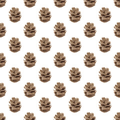 Hand painted watercolor seamless pattern with pine cones