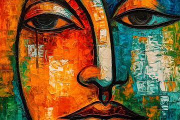 An abstract art piece painted on a textured canvas, serving as a visually engaging background. AI created.