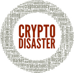 Crypto Disaster word cloud conceptual design isolated on white background.