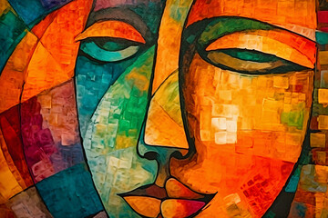 An abstract art piece painted on a textured canvas, serving as a visually engaging background. AI created.