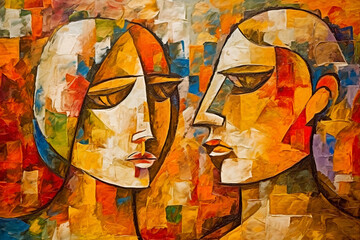 An abstract art piece painted on a textured canvas, serving as a visually engaging background. AI created.