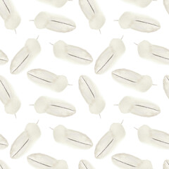 Hand painted watercolor seamless pattern with white feathers