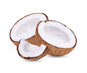 Half-peeled coconut isolated on white background