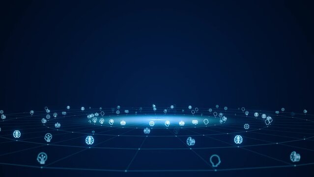 Motion graphic of Blue digital grid and rotation circle line connection ai technology icon on futuristic abstract background artificial intelligence concepts