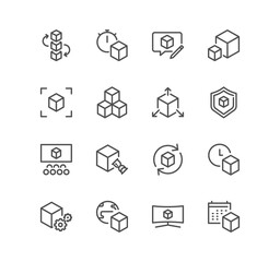 Fototapeta premium Set of abstract product related icons, module, application, design, metaphor and linear variety symbols. 