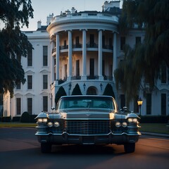 vintage car in front of a residence