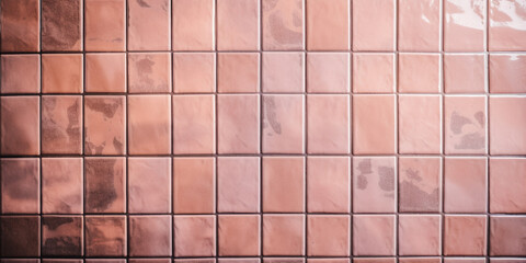 Background with small glossy light pink rectangular tiles. Generative AI illustration