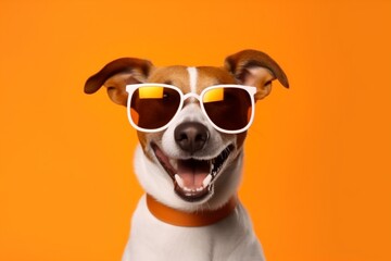 Obraz na płótnie Canvas birthday dog sunglasses isolated animal pet party smile background portrait funny cute. Generative AI.
