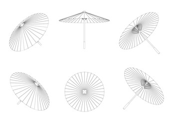 和傘の白黒線画イラスト素材セット © Susie