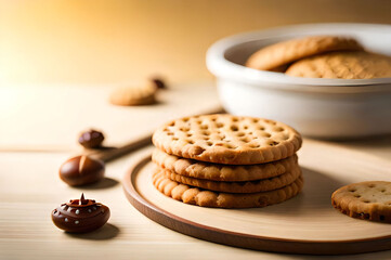  Close-up view of brown crackers Generative AI