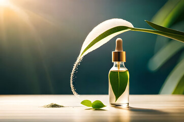 Cosmetic glass dropper bottle with oil, serum Generated Ai