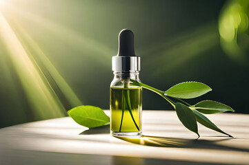 Cosmetic glass dropper bottle with oil, Generated AI