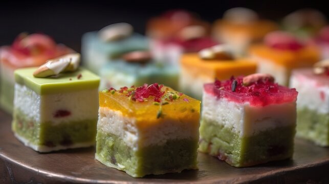 A close-up of an Indian sweet or dessert prepared specially for Independence Day, such as tricolor barfi or kheer.