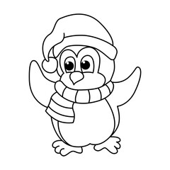 Funny penguin cartoon characters vector illustration. For kids coloring book.
