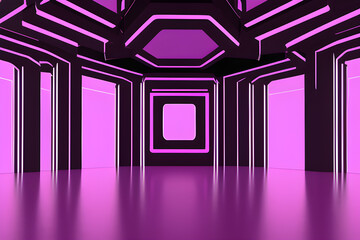 Futuristic purple empty room with neon lights ai generative
