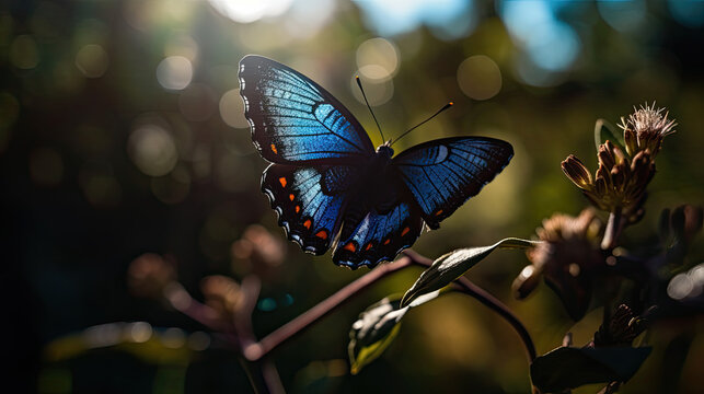 Ulysse butterfly in nature, morning light