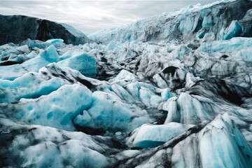 Rough icy surface of a glacier. Generative AI