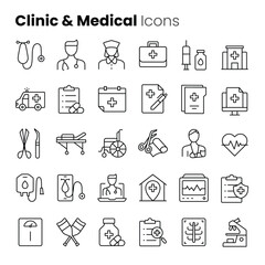 Clinic, healthcare and medical vector icon set