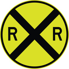 Railroad crossing sign. Traffic symbol vector illustrtion.
