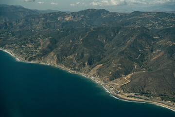 Aerial view of Leo Carrillo State Park and Pacific Coast in Malibu, California.
