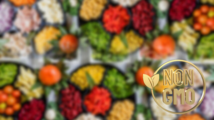 The Non gmo gold icon on food Background  3d rendering