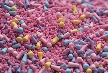pastel sprinkles on a pink background, generative ai