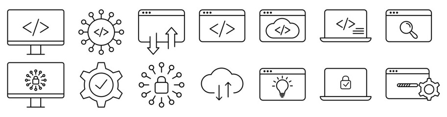 Set of software and programming line icons. Design can use for web and mobile app. Vector illustration