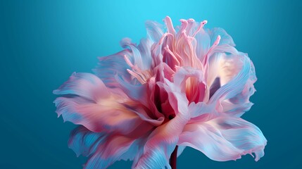 Flower with thin petals on a neon background. Abstract floral composition. Generative AI