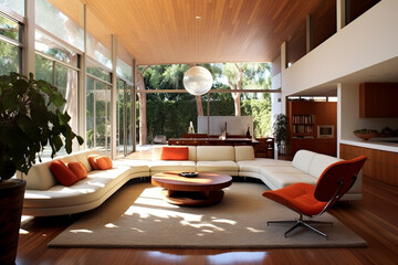 Illustration of a modern home interior. Generative AI. 