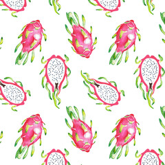 Dragon fruit pattern , pitaya pattern ,pink fruits, fabric pattern, watercolor , textile design  , wallpaper