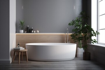 Naklejka na ściany i meble beautiful bathroom wood white modern luxury home house bathtub interior architecture. Generative AI.