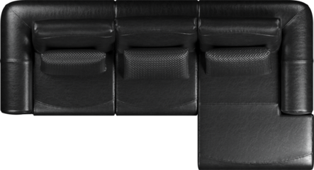 Top view of sofa black leather with cushions	
