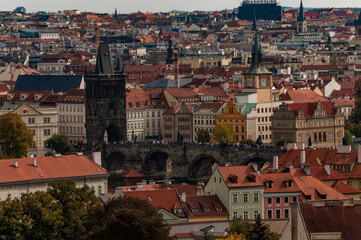 Fototapeta na wymiar Cityscape of Prague with red roofs, Czech Republic, Europe. beautiful view