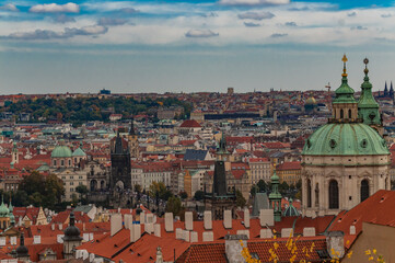Naklejka premium Cityscape of Prague with red roofs, Czech Republic, Europe. beautiful view