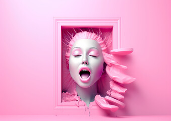 Female singer or music fan with headphones on her head in 3D design. Listening to music calms everyone down and encourages them to sing wherever they are.AI generated illustration.