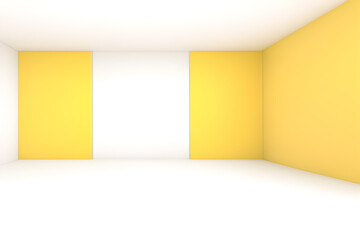Empty room with yellow and white wall. Generative AI