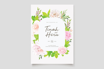 watercolor floral roses with pink color card