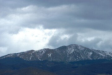 remnants of snow on the mountain in spring