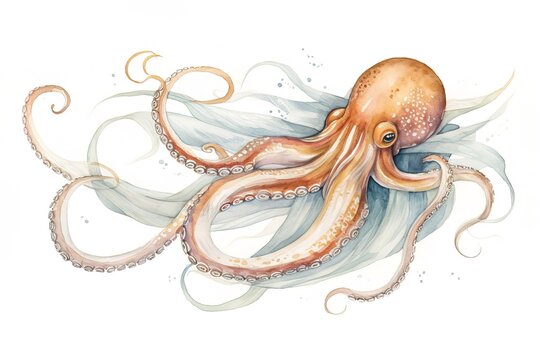 Watercolor octopus. Hand drawn illustration isolated on white background.