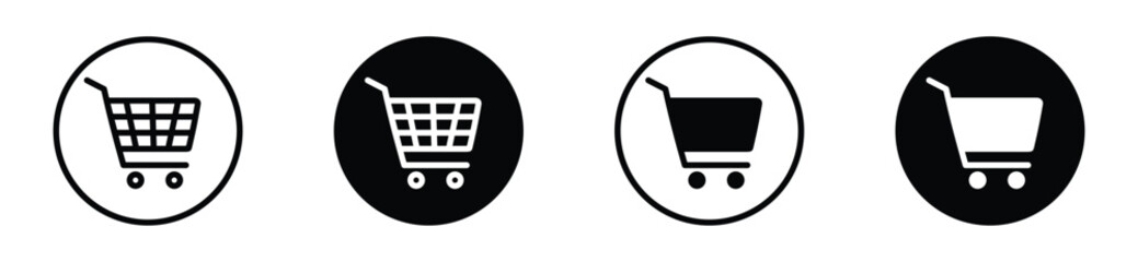 Shopping cart icon set. Full and empty shopping cart symbol in thin line and flat style. Online shop, buy, sale button symbol for apps and websites. Vector illustration