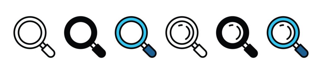 Search icon. Magnifying glass icon in thin line, flat, and color style on white background for apps and websites. Magnifier or loupe symbol. Vector illustration
