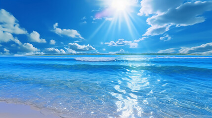Fototapeta na wymiar A beautiful beach with crystal blue water and white sand. AI generative