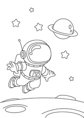 Vector illustration. Coloring page decorated with outline space elements. Coloring book page printable template a4 for children and adult