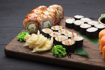 Large set of sushi with soy sauce and wasabi © Alernon77