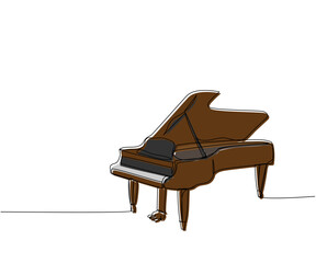 Grand piano one line color art. Continuous line drawing of classical, musician, acoustic, piano, chord, antique, music, keyboard, concert, jazz, instrument, vintage, classic.