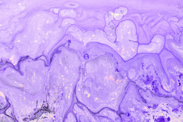 Multicolored creative abstract background. Lilac alcohol ink. Waves, stains, spots and strokes of paint, marble texture