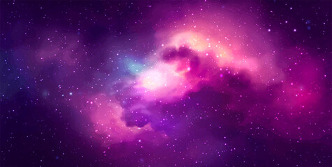 Fototapeta na wymiar Vector space galaxy realistic illustration. Colorful nebula background