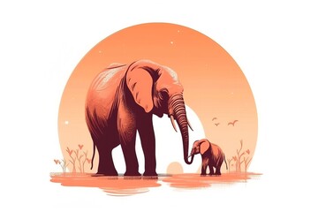 elephants in savannah, simple minimal tech illustration.