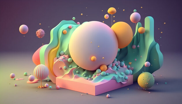 宇宙をモチーフにしたパステル調の3Dイラスト