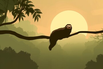 sloth, hanging from a tree branch simple minimal tech illustration.